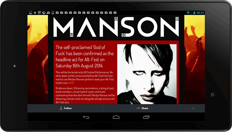 Alt-Fest mobile web viewed on an Android device.